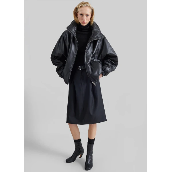 The Frankie Shop Viviana Chevron Tailored Midi Skirt in Black, view 6