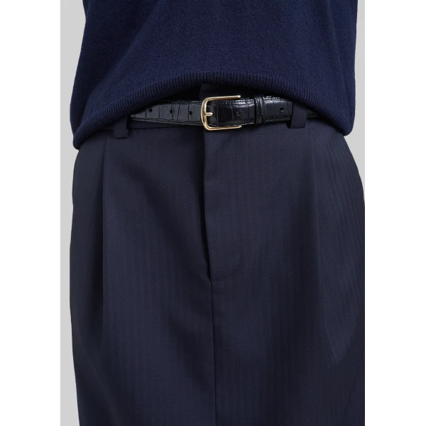 The Frankie Shop Viviana Chevron Tailored Midi Skirt in Dark Navy, view 6