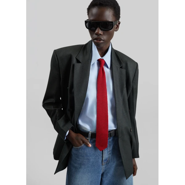 The Frankie Shop Zira Knitted Silk Tie in Red, view 3