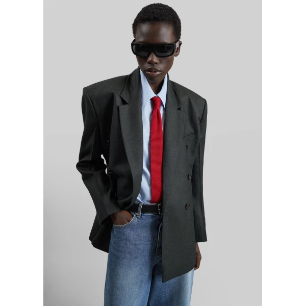 The Frankie Shop Zira Knitted Silk Tie in Red, view 6