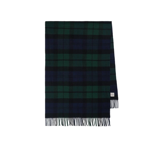 Checked cashmere scarf in Midnight green