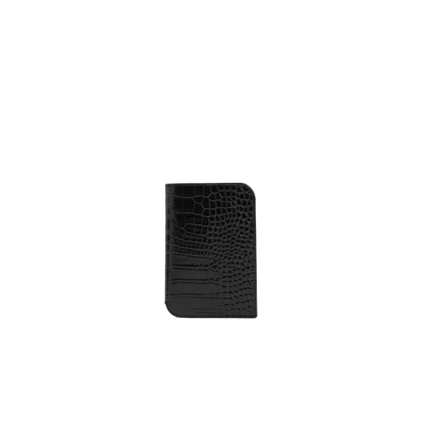 Croco-embossed passport holder in Black