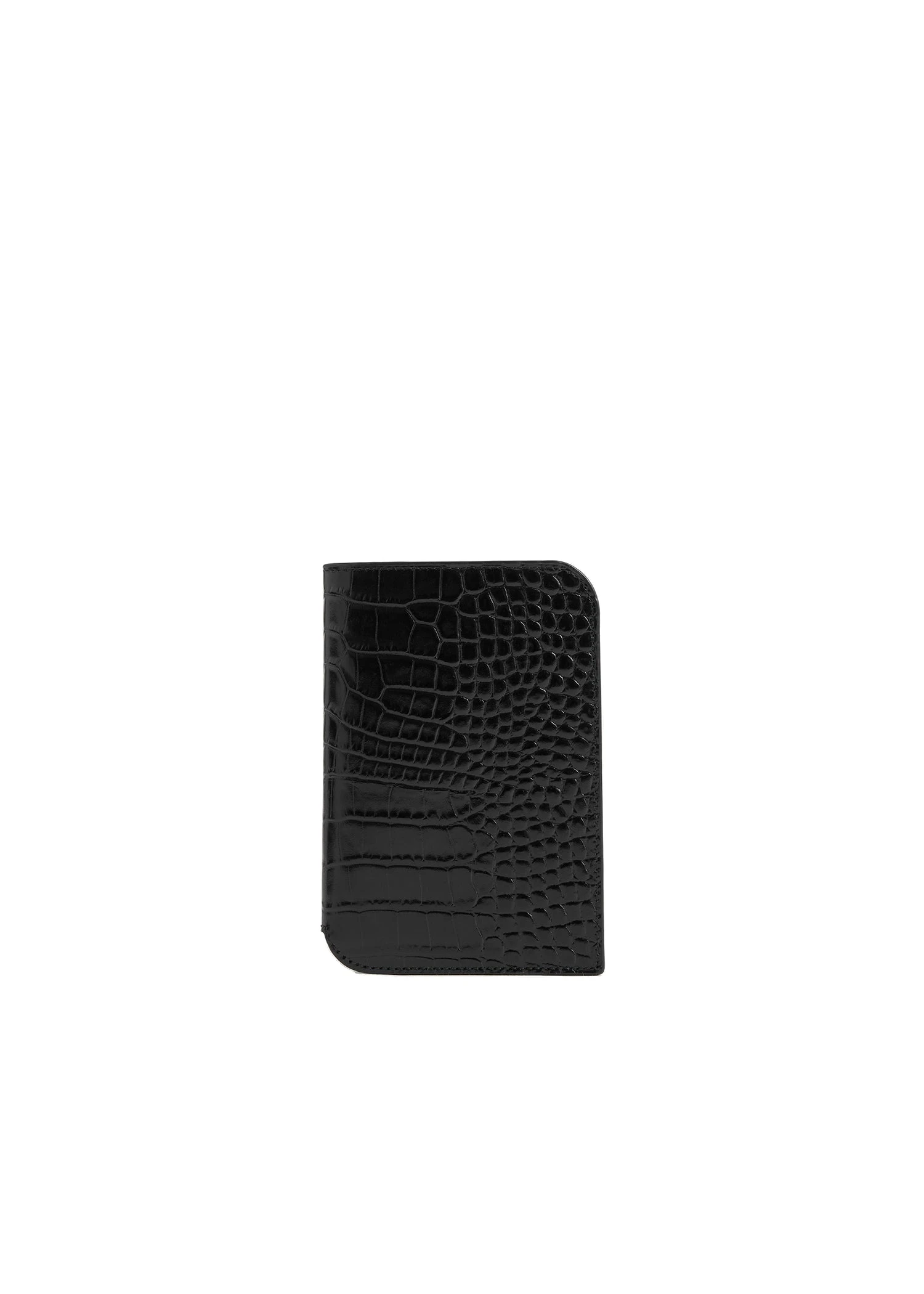 Croco-embossed passport holder in Black