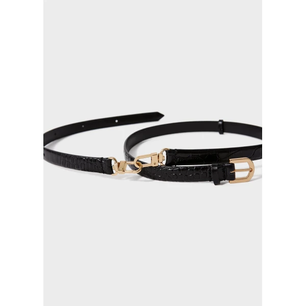 Toteme Double clasp croco-embossed belt in Black, view 4