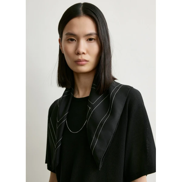 Toteme Embroidered monogram silk scarf in Black, view 3