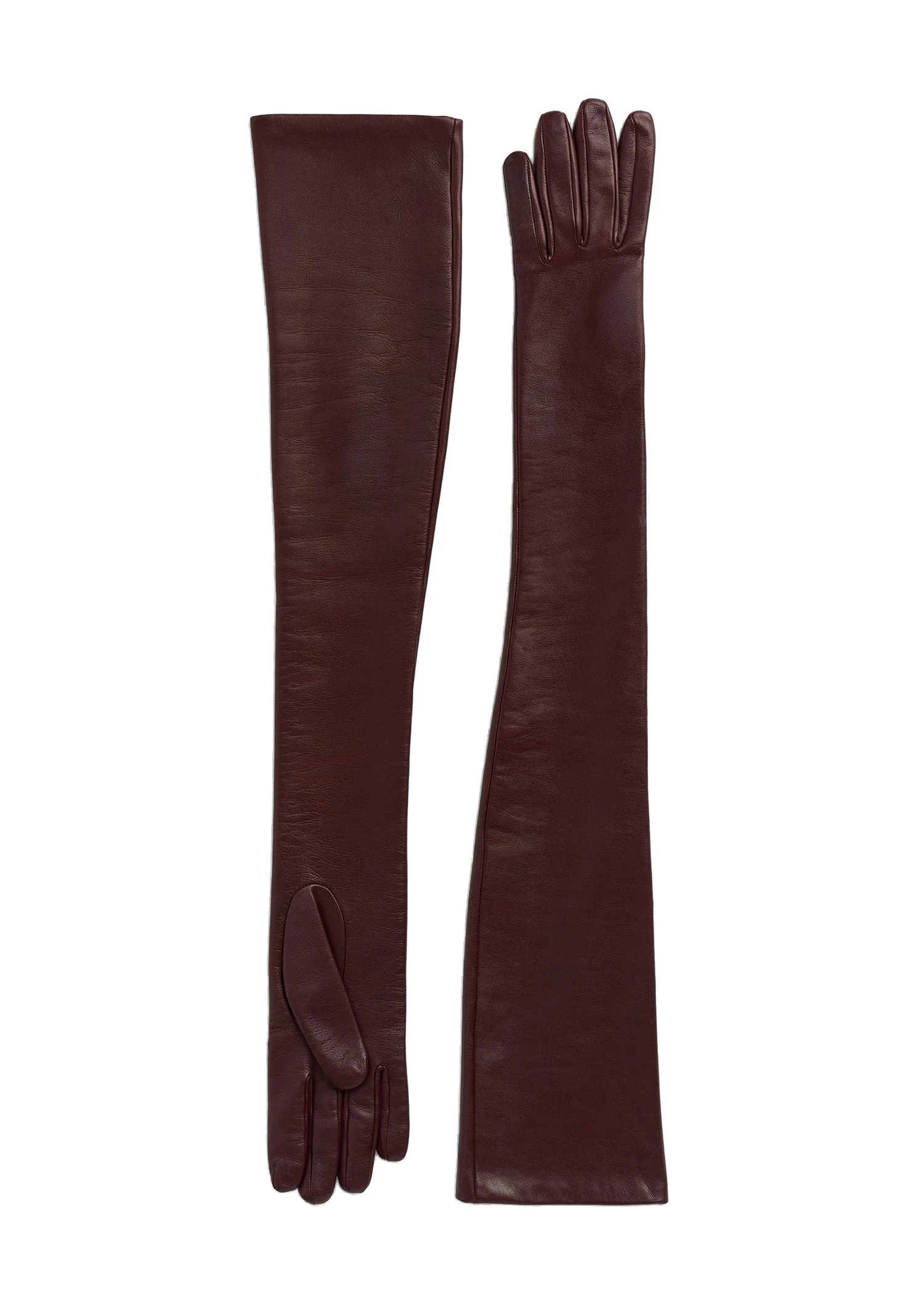 Extra-long leather gloves in Bordeaux