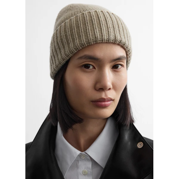 Toteme Lambswool beanie in Sage, view 2