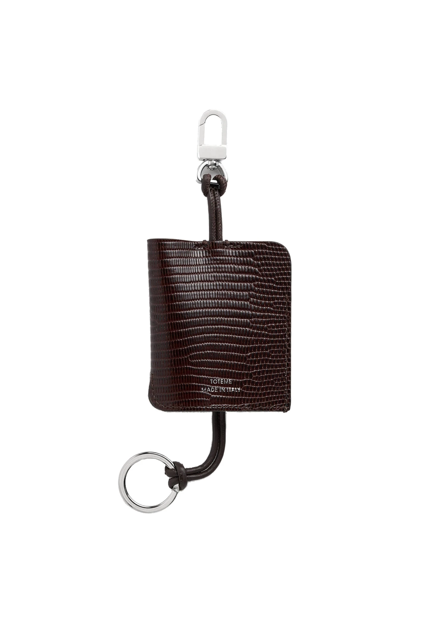 Lizard-embossed keyring in Brown