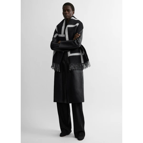 Toteme Monogram brushed wool scarf in Black, view 2