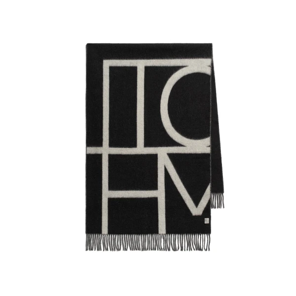 Toteme Monogram brushed wool scarf in Black