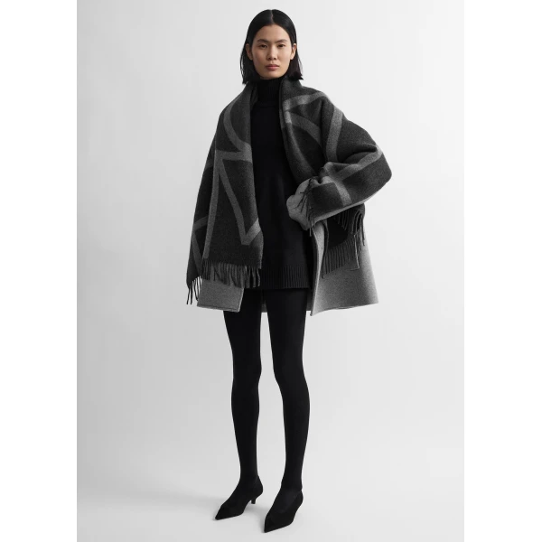 Toteme Monogram brushed wool scarf in Grey mélange, view 2