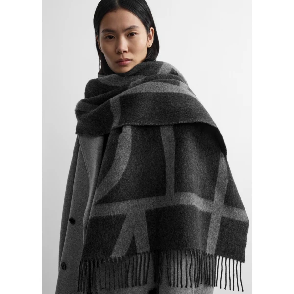Toteme Monogram brushed wool scarf in Grey mélange, view 4