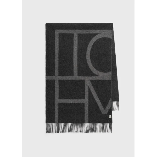 Toteme Monogram brushed wool scarf in Grey mélange, view 6
