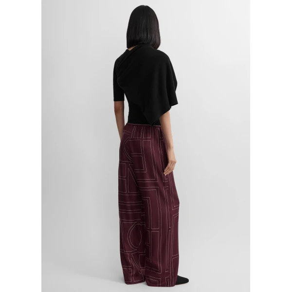 Toteme Monogram silk pj bottoms in Burgundy, view 4