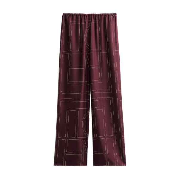 Toteme Monogram silk pj bottoms in Burgundy