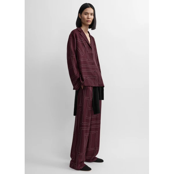 Toteme Monogram silk pj top in Burgundy, view 3
