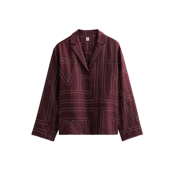 Toteme Monogram silk pj top in Burgundy