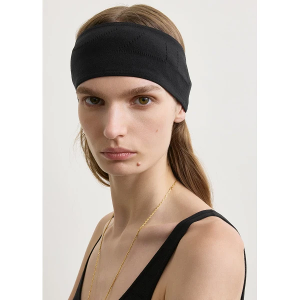Toteme Pointelle monogram headband in Washed black, view 3