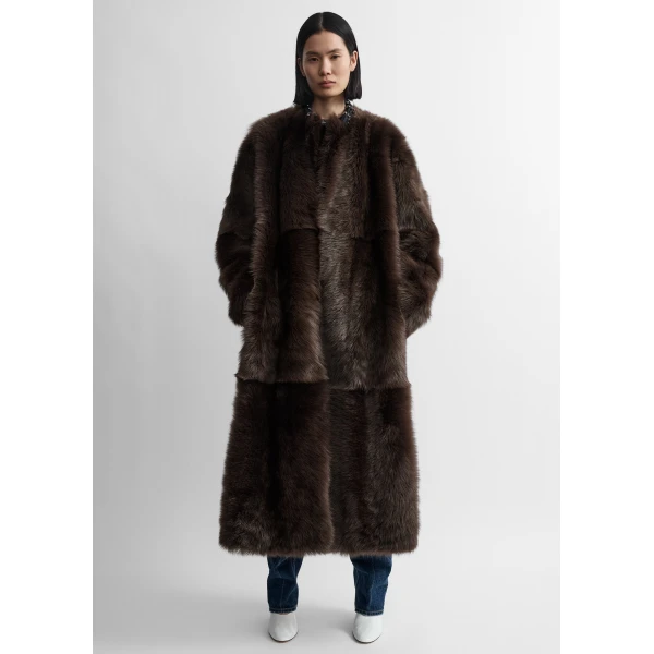 Toteme Silky shearling coat in Dark brown, view 2