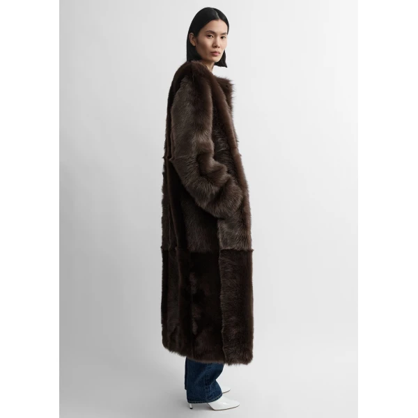 Toteme Silky shearling coat in Dark brown, view 3