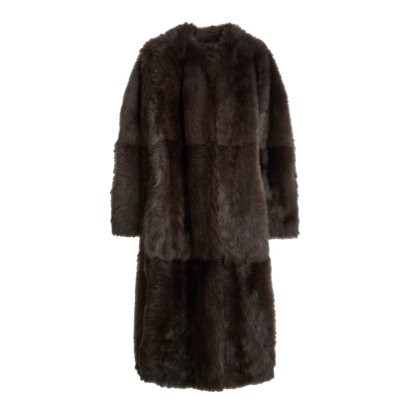 Toteme Silky shearling coat in Dark brown