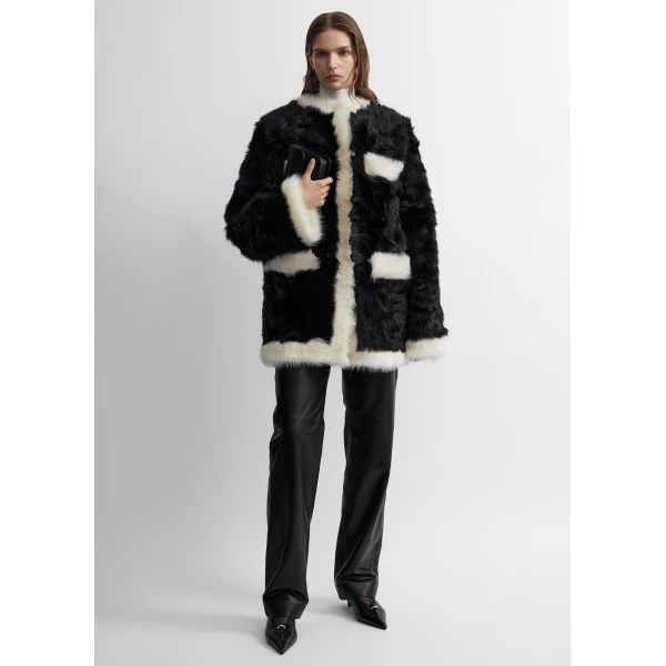 Toteme Silky shearling pocket jacket in Black / Natural, view 2