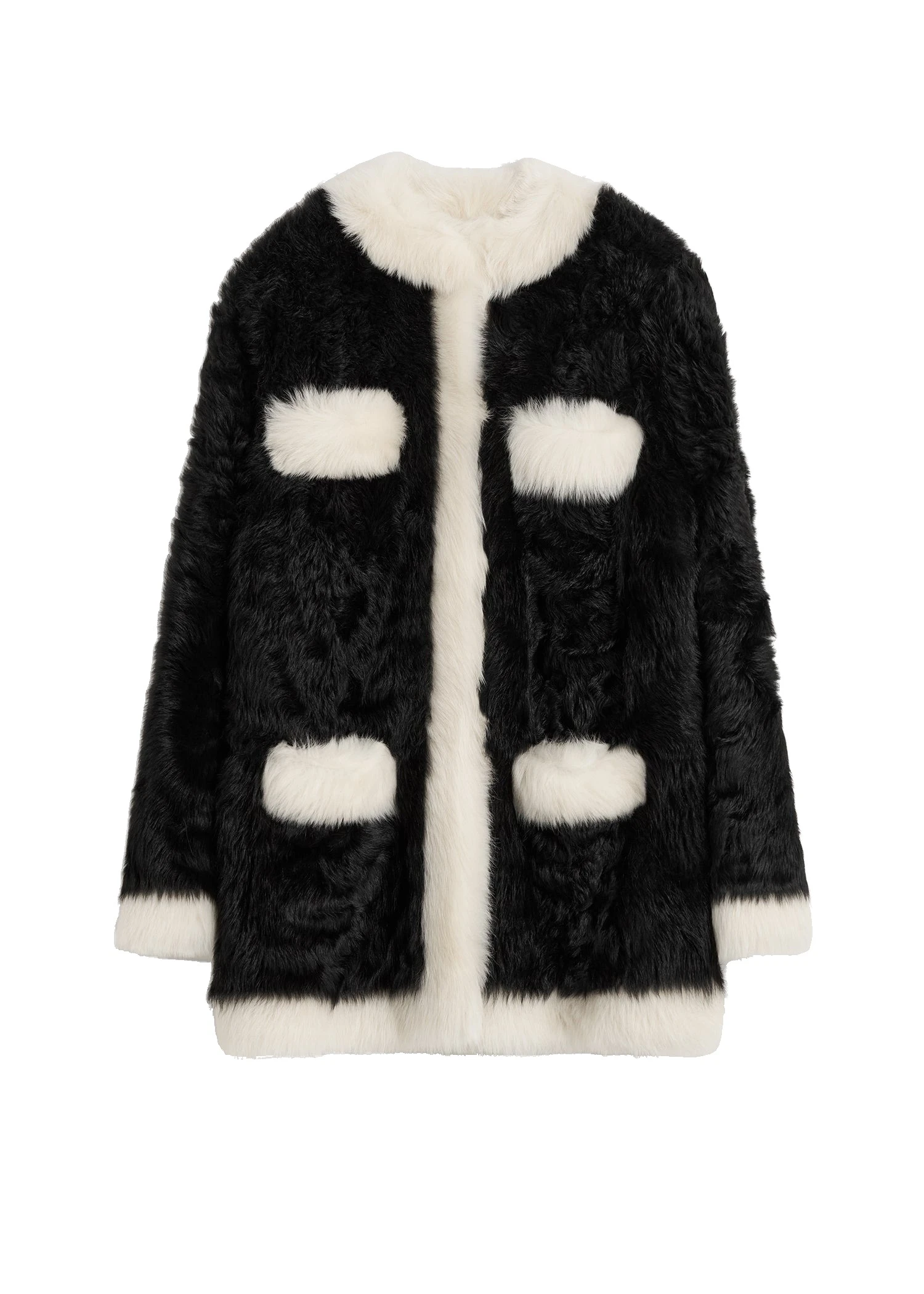 Silky shearling pocket jacket in Black / Natural