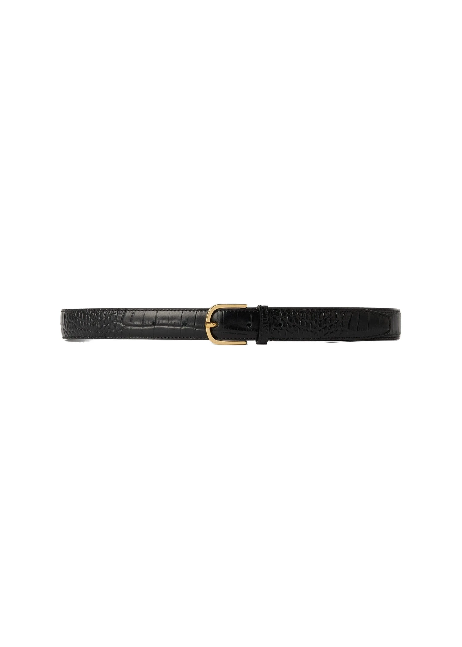 Slim croco-embossed belt in Black