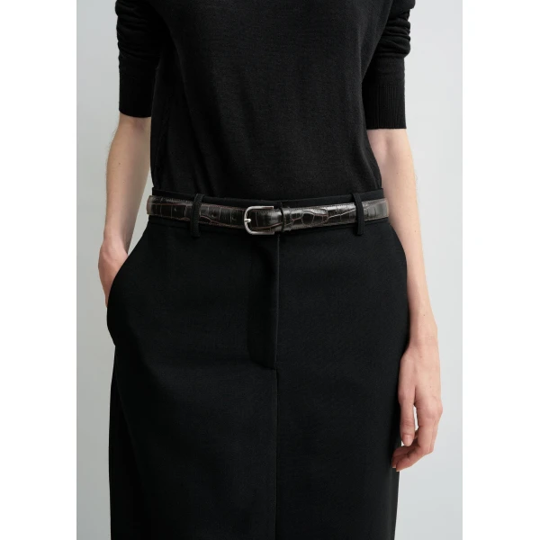 Toteme Slim croco-embossed belt in Chocolate, view 2