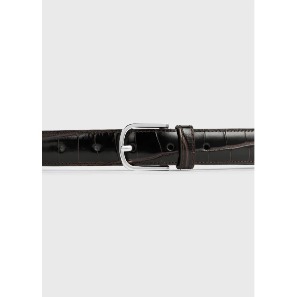 Toteme Slim croco-embossed belt in Chocolate, view 3