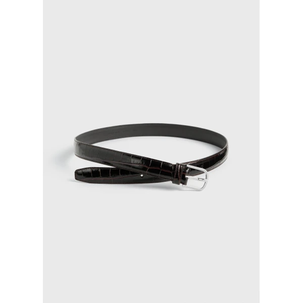 Toteme Slim croco-embossed belt in Chocolate, view 5