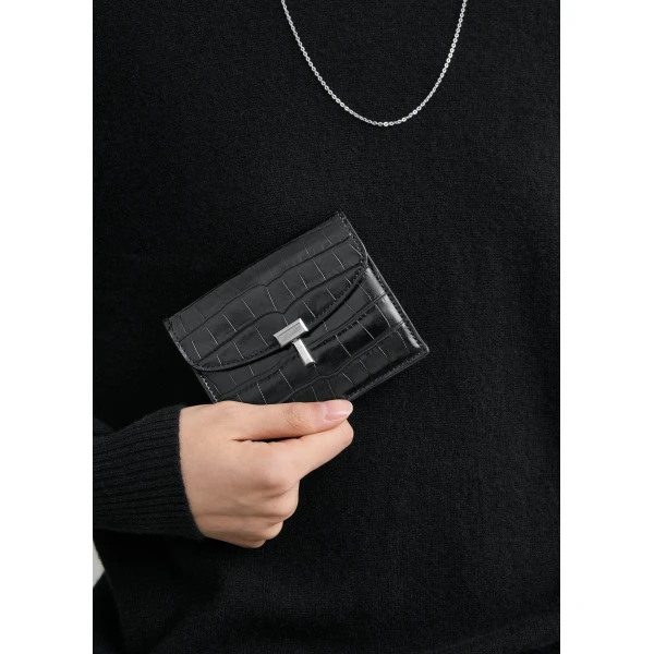 Toteme T-Lock croco-embossed cardholder in Black, view 2