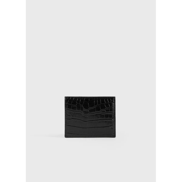 Toteme T-Lock croco-embossed cardholder in Black, view 3