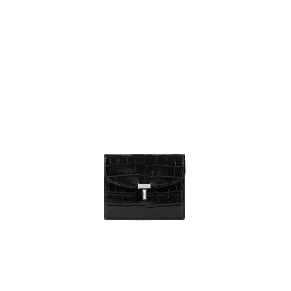 Toteme T-Lock croco-embossed cardholder in Black