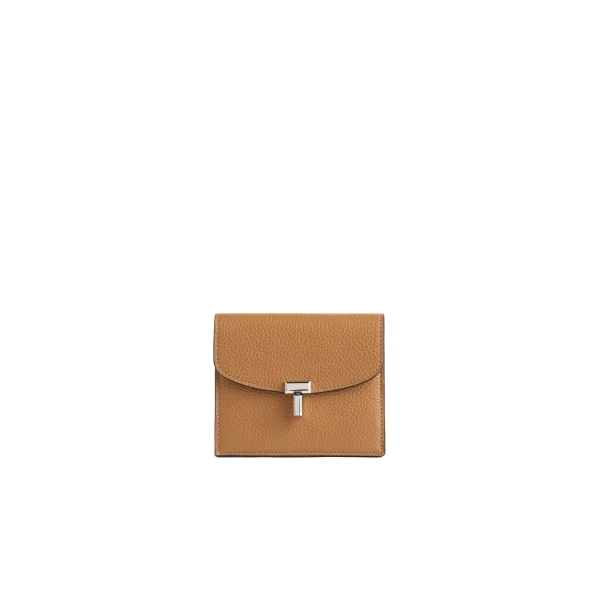 Toteme T-Lock grained-leather cardholder in Tan
