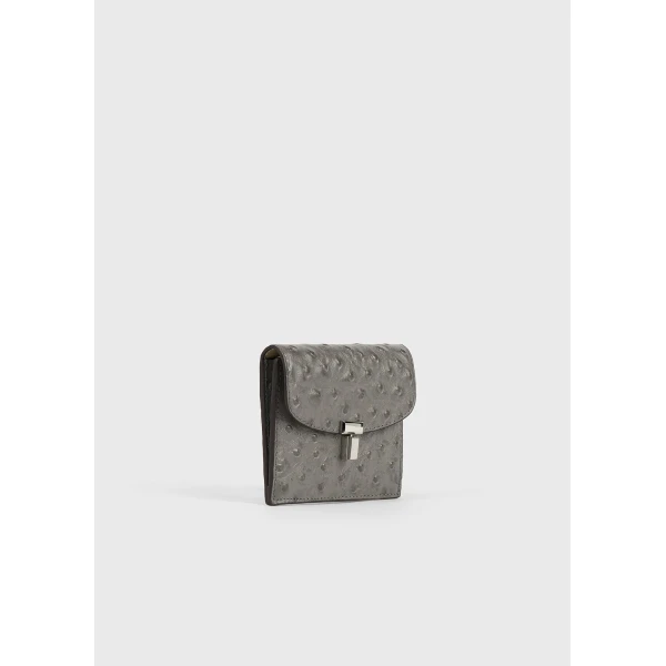 Toteme T-Lock ostrich-embossed cardholder in Grey, view 3