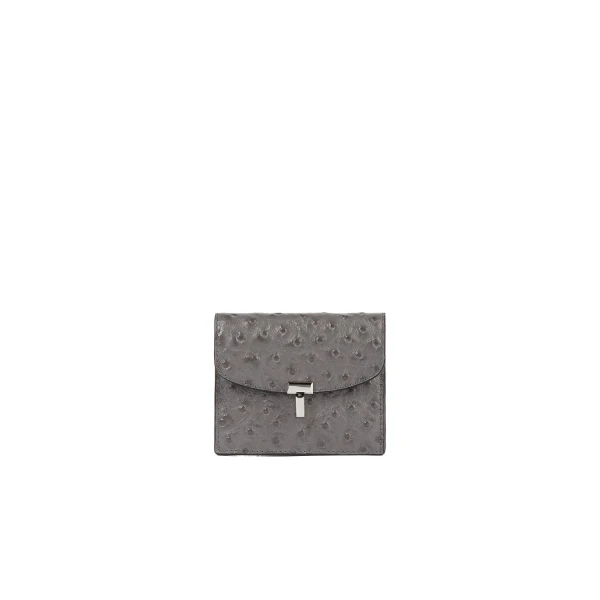 Toteme T-Lock ostrich-embossed cardholder in Grey