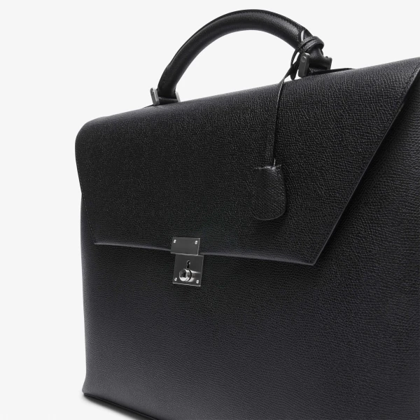 Valextra Avietta Briefcase with Flap 24H in Black | Men Bags | Luxury Shoes 