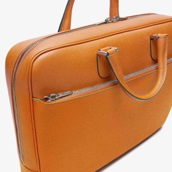 Valextra Avietta Briefcase with Zip 24H in Havana Brown | Men Bags | Luxury Shoes 
