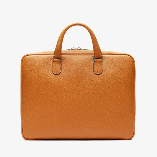 Valextra Avietta Briefcase with Zip 24H in Havana Brown | Men Bags | Luxury Shoes 
