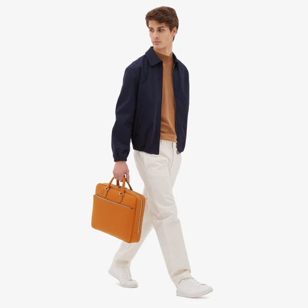 Valextra Avietta Briefcase with Zip 24H in Havana Brown | Men Bags | Luxury Shoes 