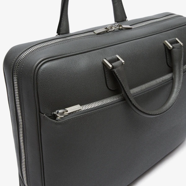 Valextra Avietta Briefcase with Zip 24H in Smokey Grey | Men Bags | Luxury Shoes 