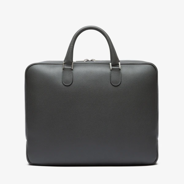 Valextra Avietta Briefcase with Zip 24H in Smokey Grey | Men Bags | Luxury Shoes 
