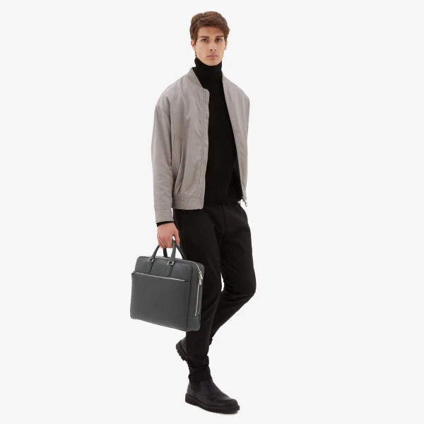 Valextra Avietta Briefcase with Zip 24H in Smokey Grey | Men Bags | Luxury Shoes 