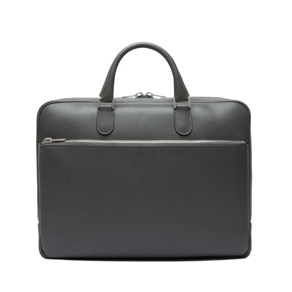 Valextra Avietta Briefcase with Zip 24H in Smokey Grey | Men Bags | Luxury Shoes 