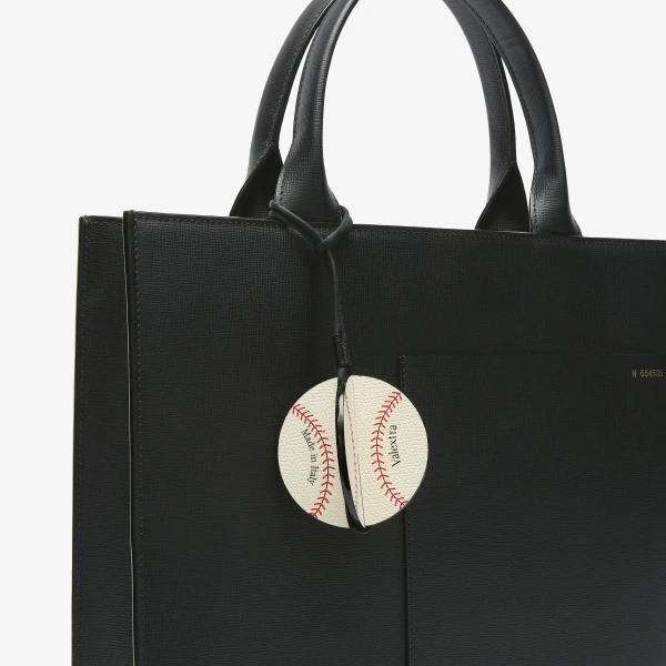 Valextra Baseball Charm in Pergamena White, Red and Black | Bag charms | Luxury Shoes 