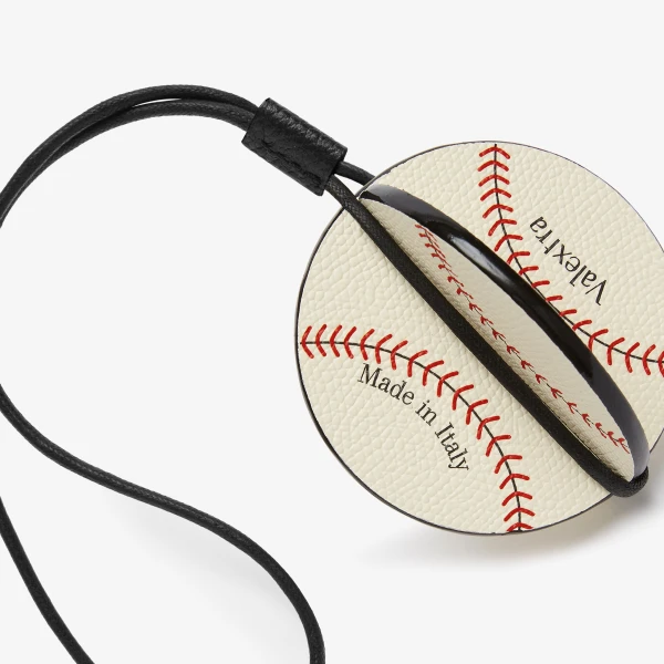 Valextra Baseball Charm in Pergamena White, Red and Black | Bag charms | Luxury Shoes 