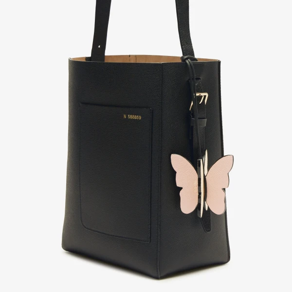 Valextra Butterfly Charm in Bonne Mine Pink, Cream Yellow and Black | Bag charms | Luxury Shoes 