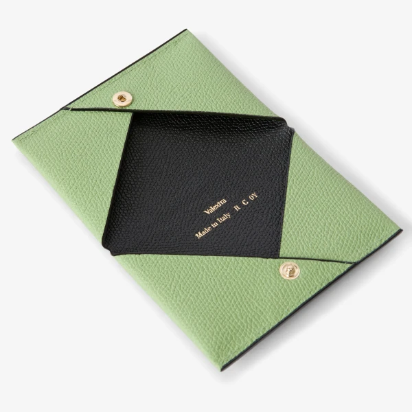 Valextra Card Case with Button in Aloe Green and Black | Wallets & Purses | Luxury Shoes 