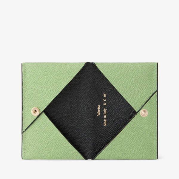 Valextra Card Case with Button in Aloe Green and Black | Wallets & Purses | Luxury Shoes 